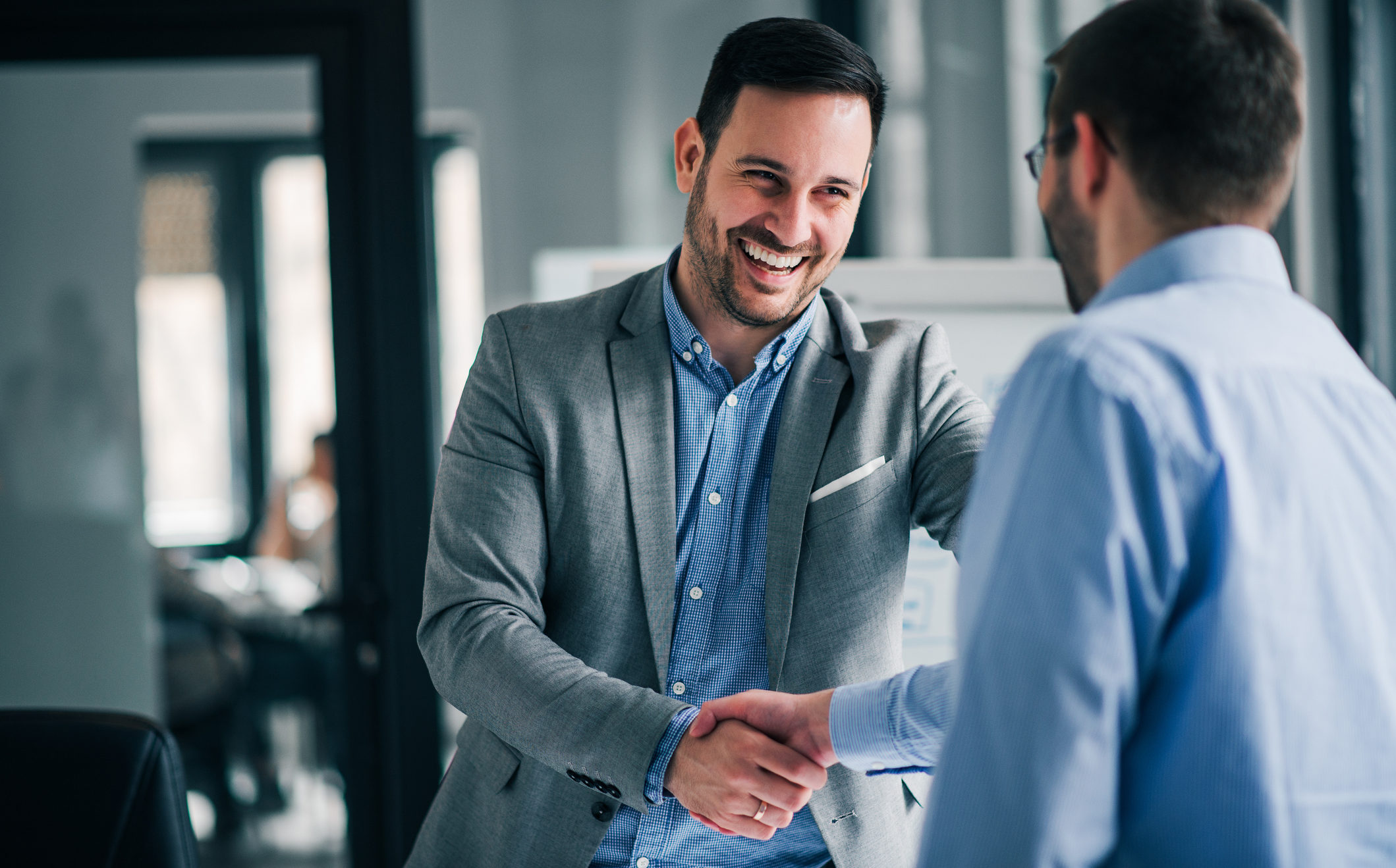 Cheerful SAP Professional shaking hands with a businessman